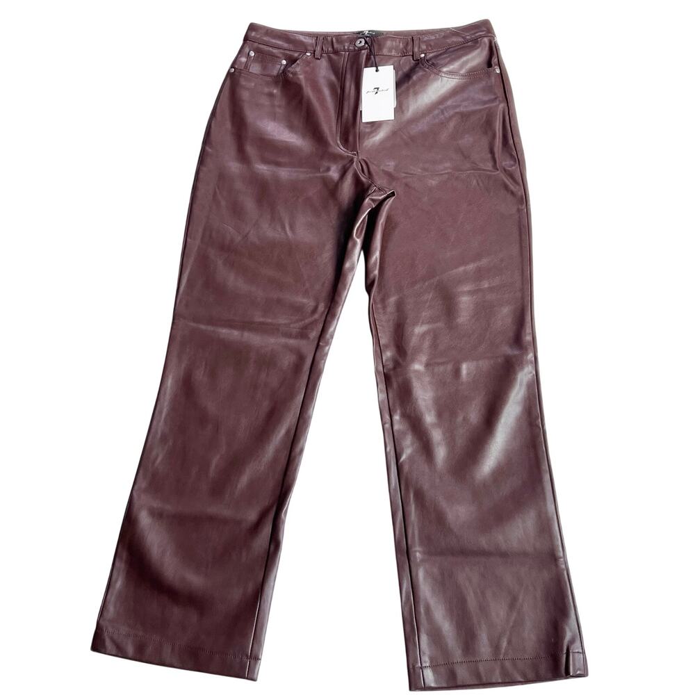 7 For All Mankind Faux Leather Pants Women Small Burgundy New with Tags